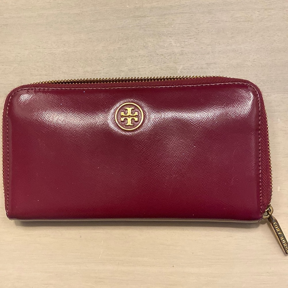 Tory Burch Raspberry Continental Zip Around Wallet
